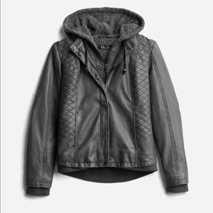 Mo-Ka Faux Leather Knit Hood Jacket
